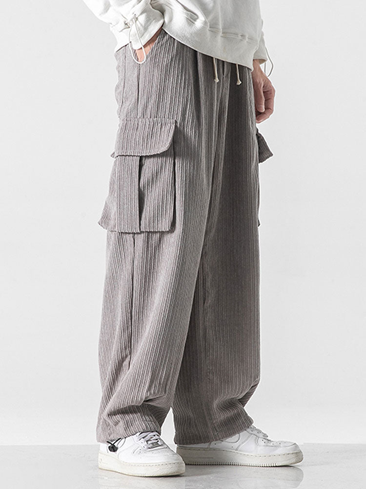 Bareed® | Pantalon cargo en velours côtelé coupe décontractée avec ourlet à cordon de serrage