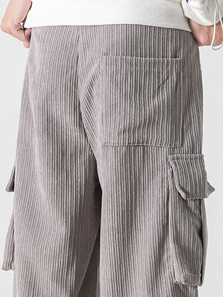 Bareed® | Pantalon cargo en velours côtelé coupe décontractée avec ourlet à cordon de serrage