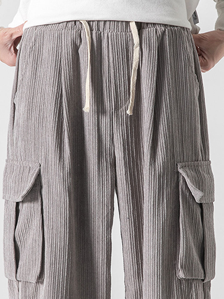 Bareed® | Pantalon cargo en velours côtelé coupe décontractée avec ourlet à cordon de serrage