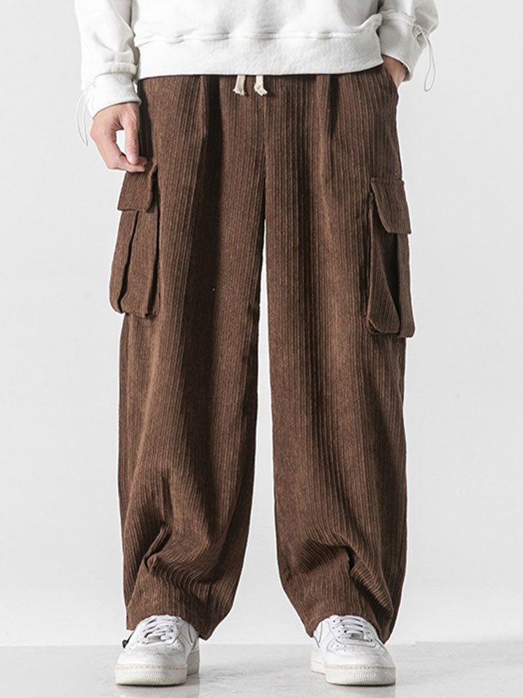 Bareed® | Pantalon cargo en velours côtelé coupe décontractée avec ourlet à cordon de serrage