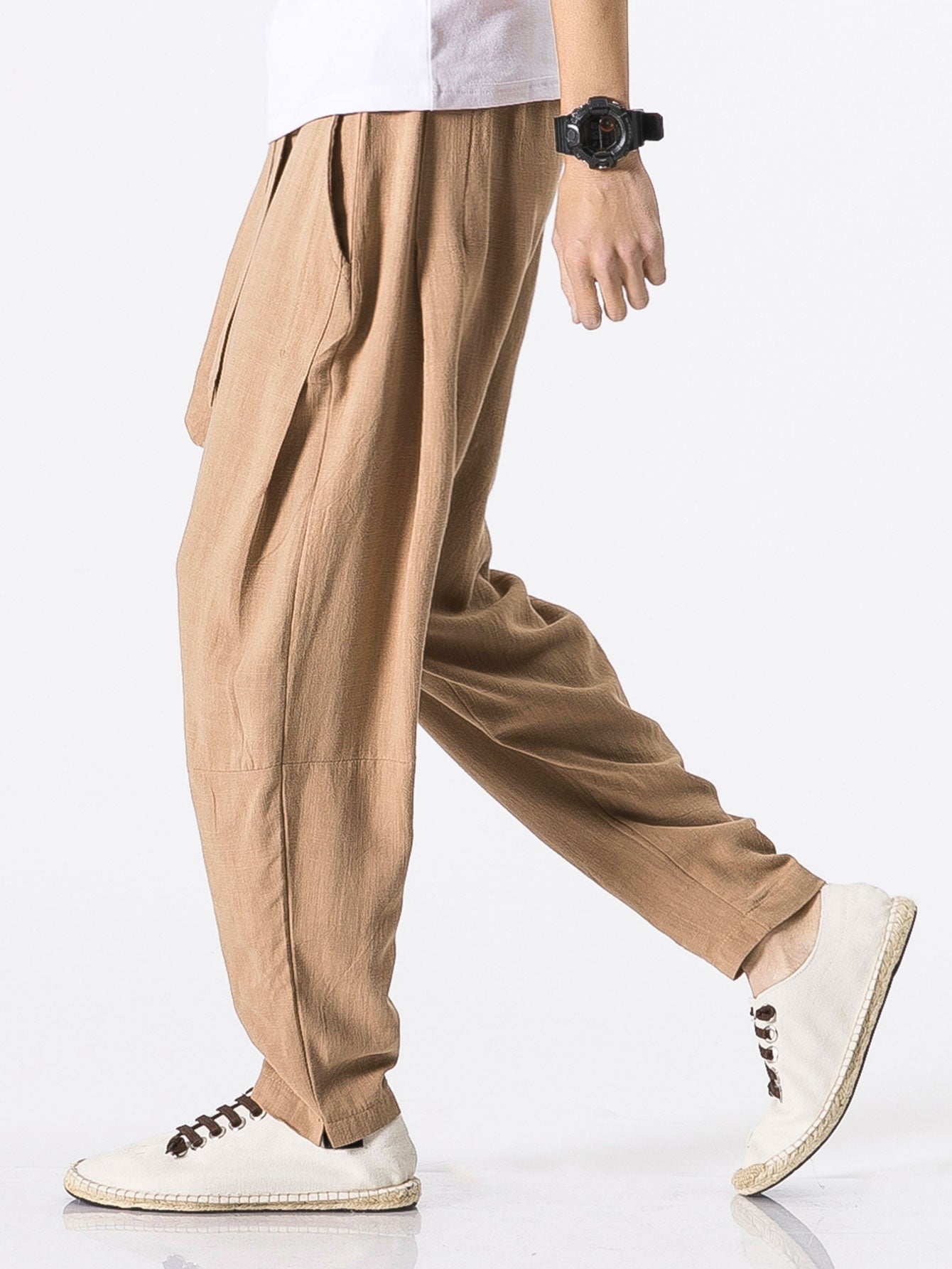 Barde® | Pantalon sarouel en lin et coton mélangés coupe décontractée avec ceinture amovible