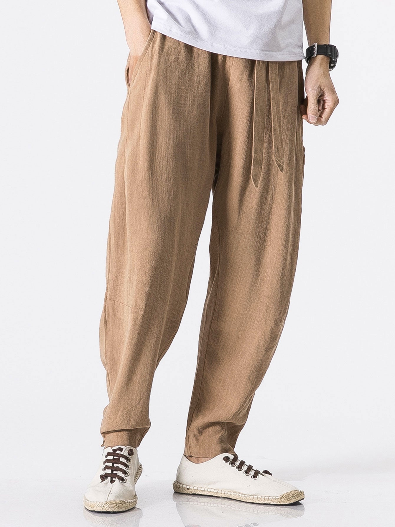 Barde® | Pantalon sarouel en lin et coton mélangés coupe décontractée avec ceinture amovible