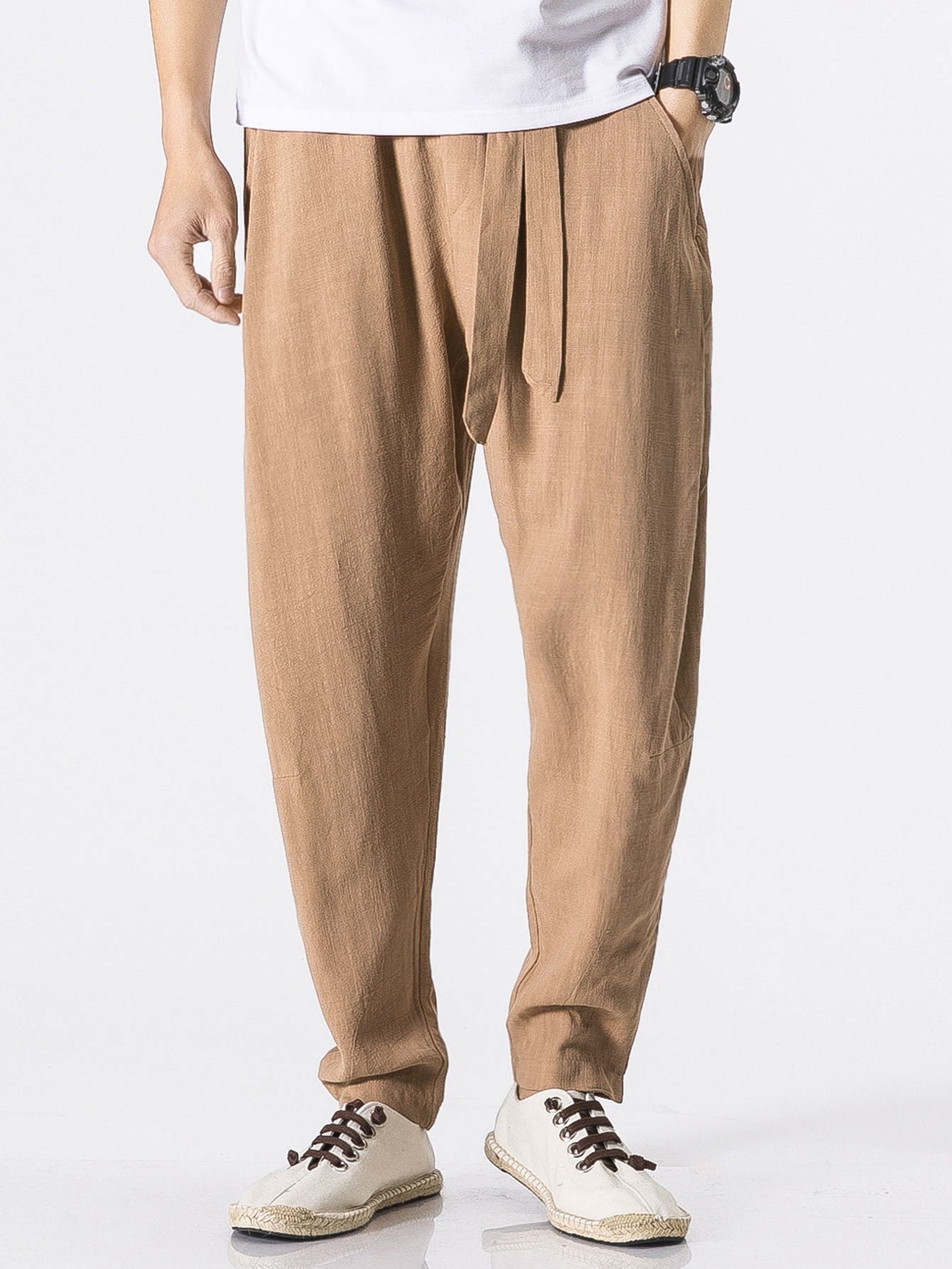 Barde® | Pantalon sarouel en lin et coton mélangés coupe décontractée avec ceinture amovible
