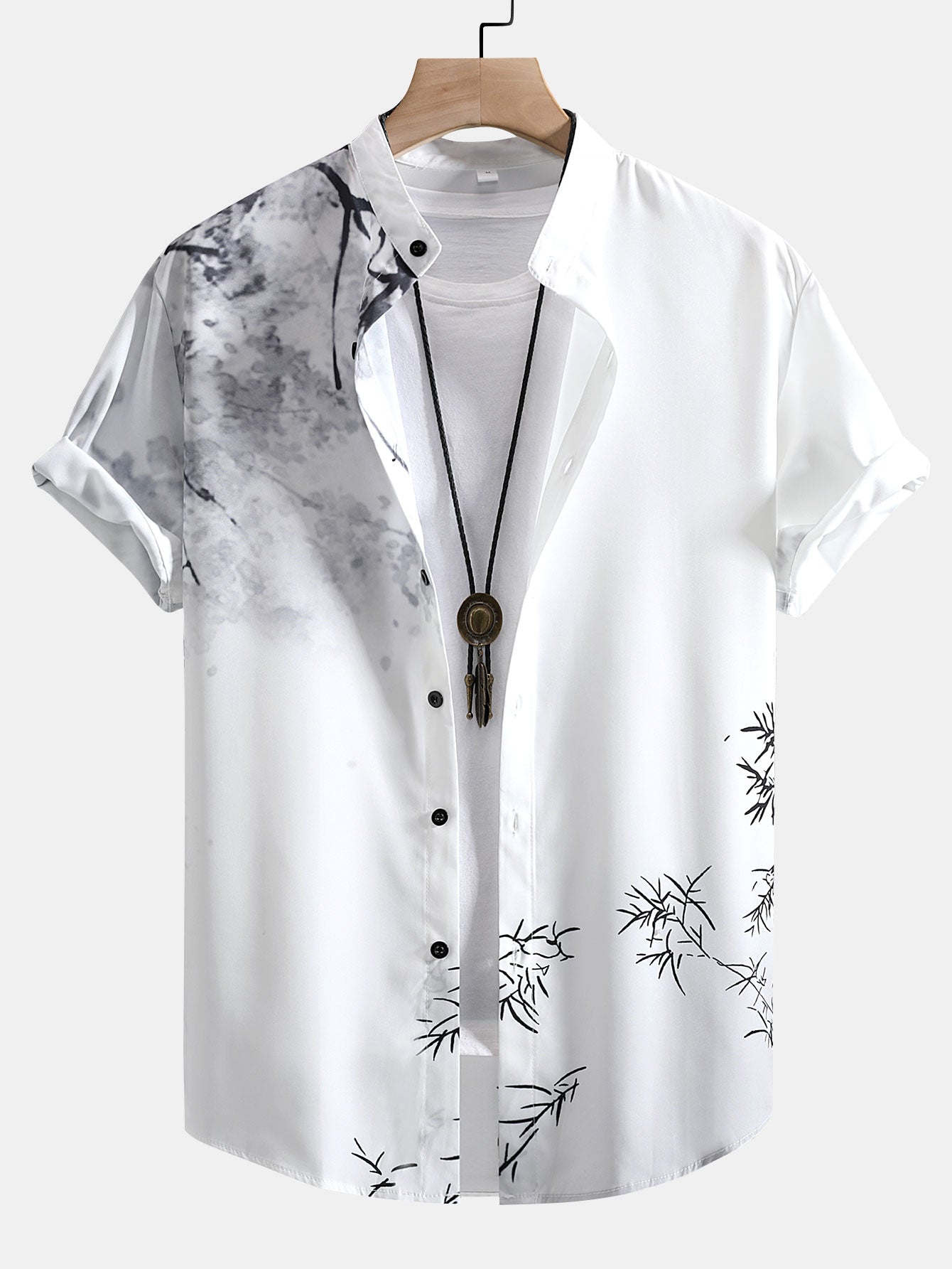 Auban® | Chemise à col montant avec impression de peinture à l'encre orientale traditionnelle