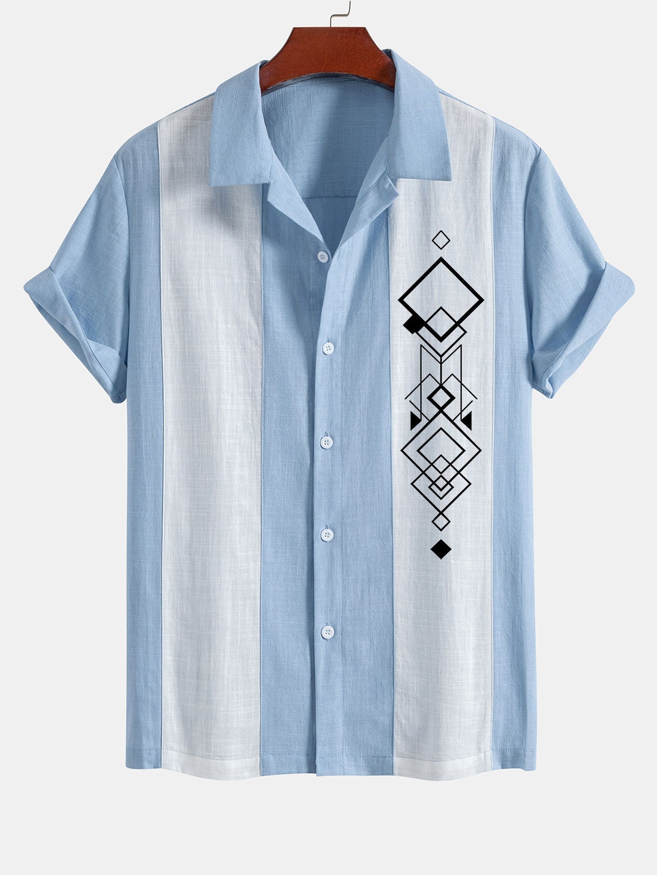 Atwell® | Chemise de bowling en patchwork d'aspect lin à imprimé losange géométrique