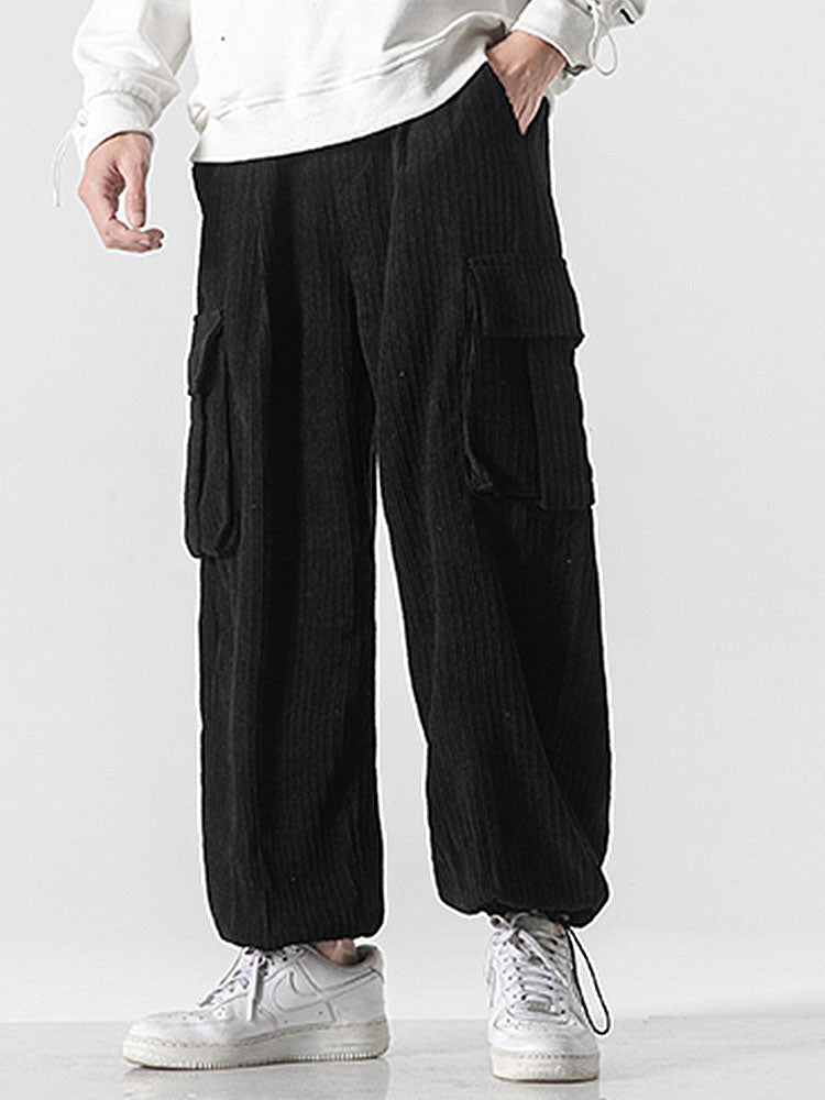 Bareed® | Pantalon cargo en velours côtelé coupe décontractée avec ourlet à cordon de serrage