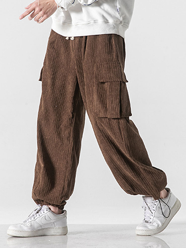 Bareed® | Pantalon cargo en velours côtelé coupe décontractée avec ourlet à cordon de serrage
