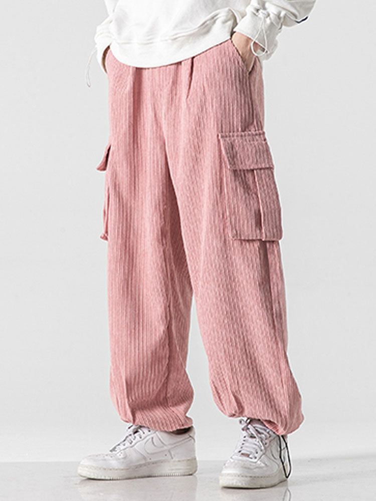 Bareed® | Pantalon cargo en velours côtelé coupe décontractée avec ourlet à cordon de serrage