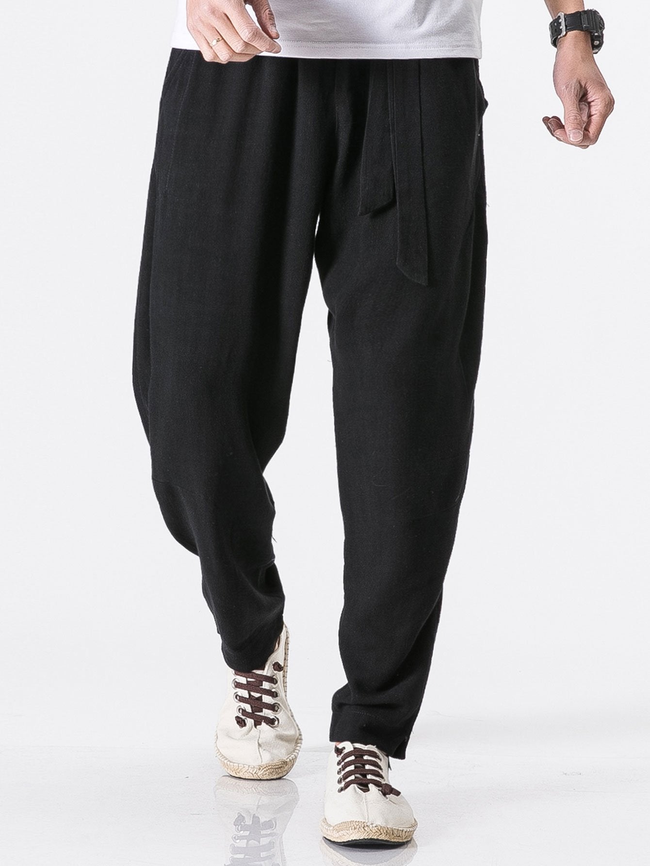 Barde® | Pantalon sarouel en lin et coton mélangés coupe décontractée avec ceinture amovible