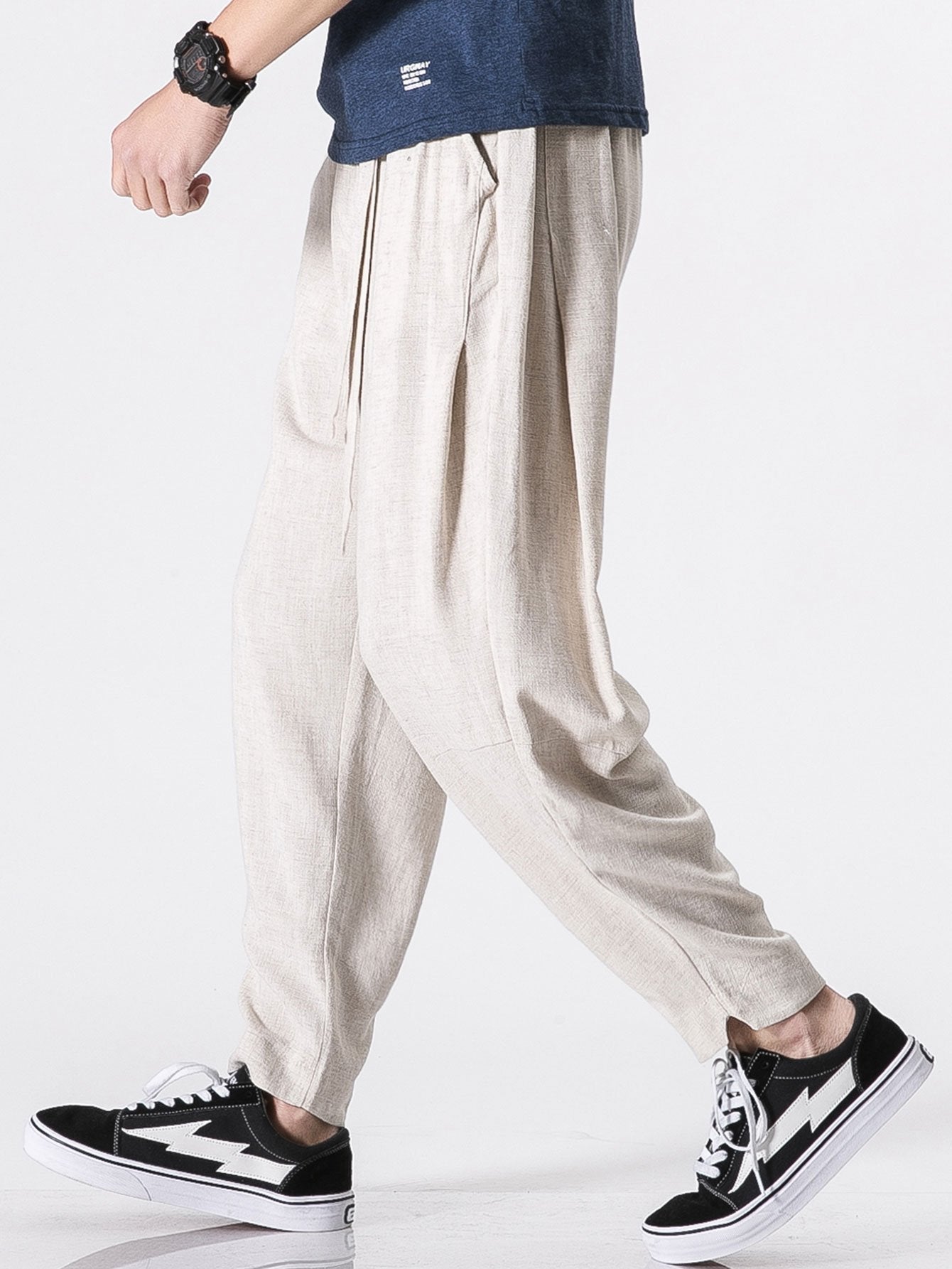 Barde® | Pantalon sarouel en lin et coton mélangés coupe décontractée avec ceinture amovible