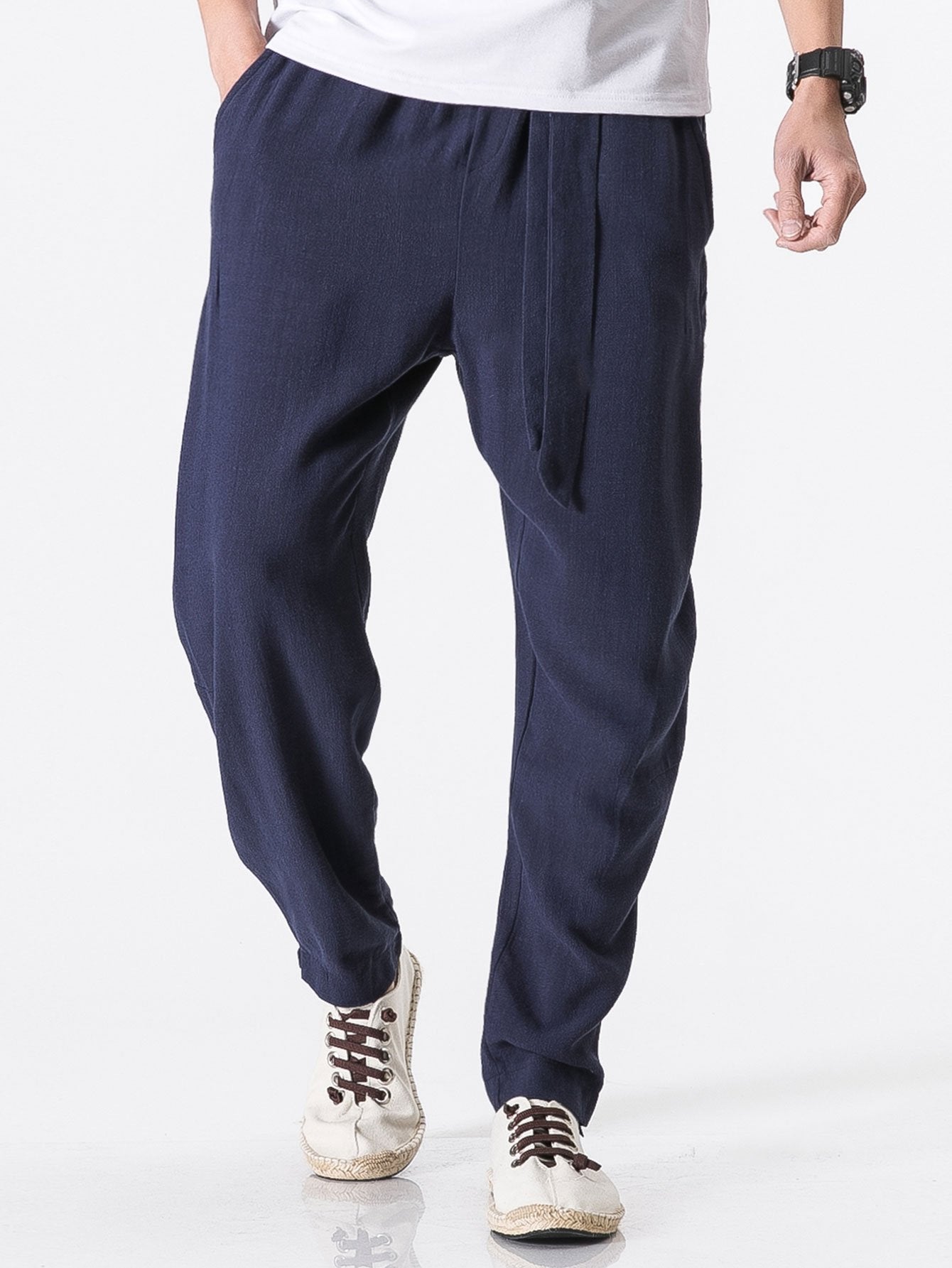 Barde® | Pantalon sarouel en lin et coton mélangés coupe décontractée avec ceinture amovible