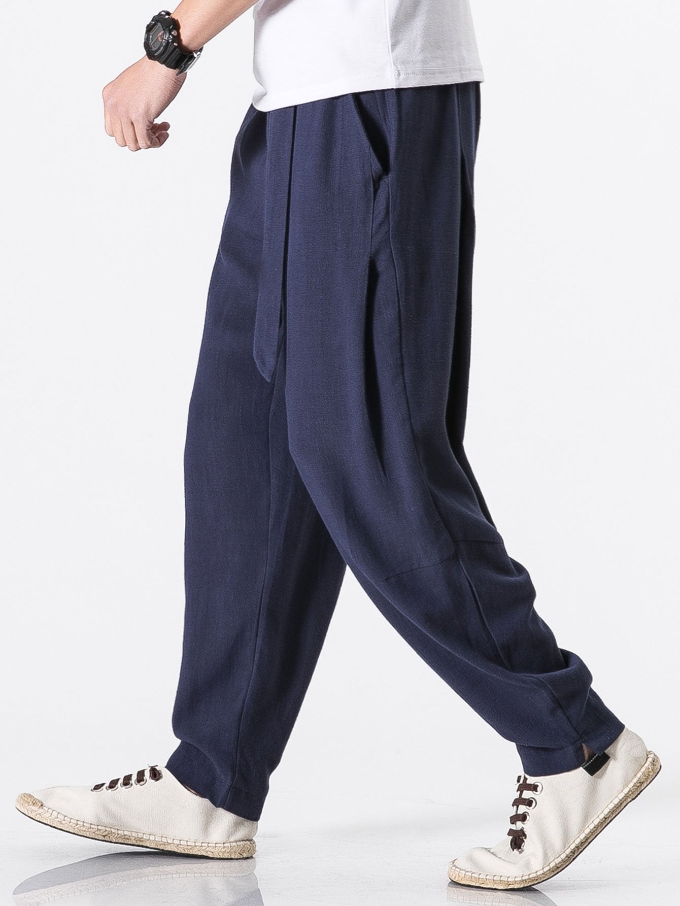 Barde® | Pantalon sarouel en lin et coton mélangés coupe décontractée avec ceinture amovible