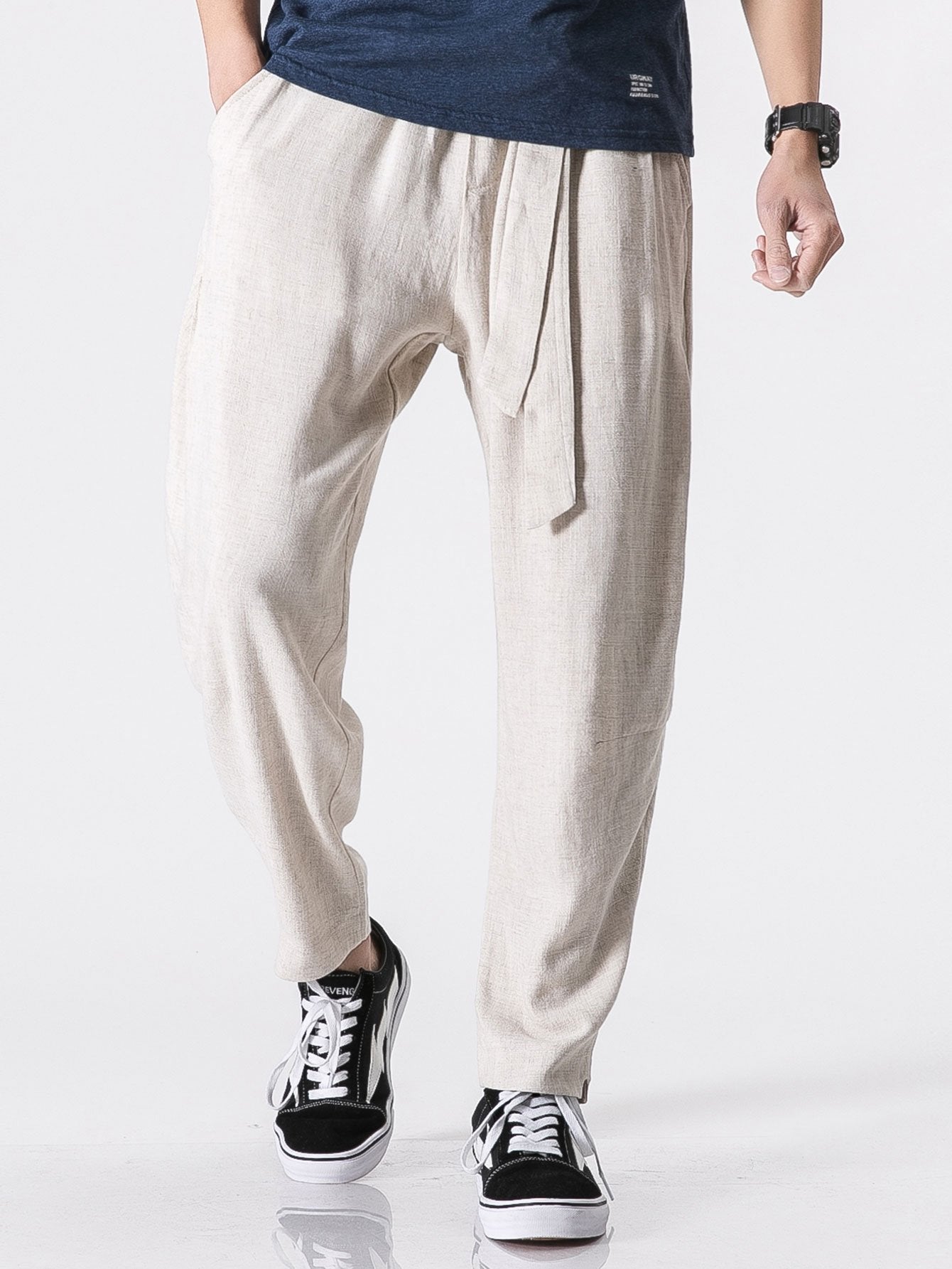 Barde® | Pantalon sarouel en lin et coton mélangés coupe décontractée avec ceinture amovible