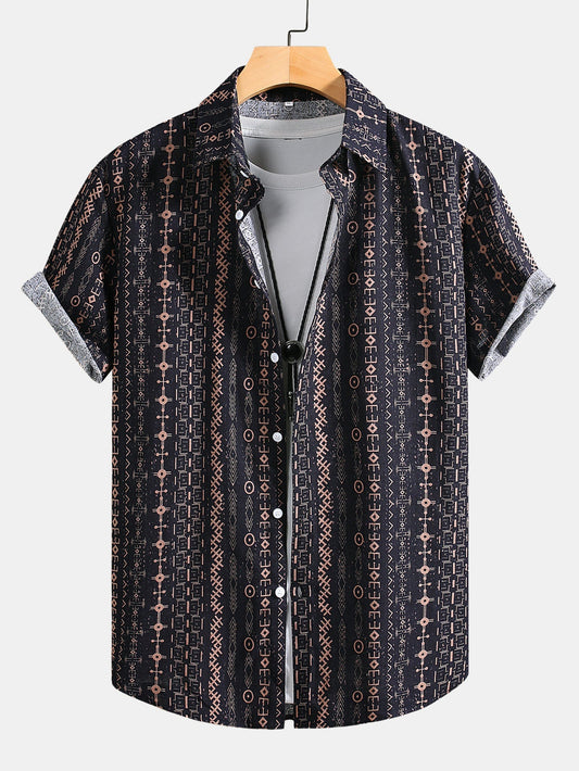 Atahualpa® | Chemise boutonnée à imprimé géométrique ethnique aspect lin