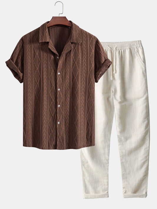 Adémar® | Chemise cubaine en jacquard géométrique et pantalon droit en lin