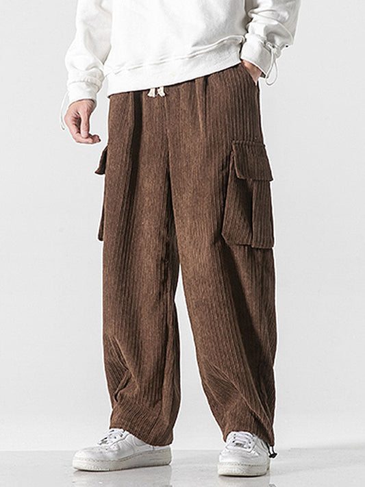 Bareed® | Pantalon cargo en velours côtelé coupe décontractée avec ourlet à cordon de serrage