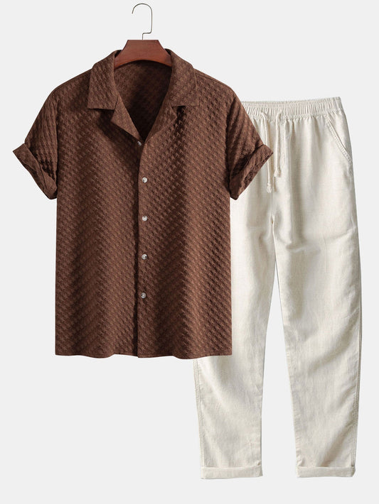 Ethelred® | Chemise cubaine en jacquard pied-de-poule et pantalon droit en lin