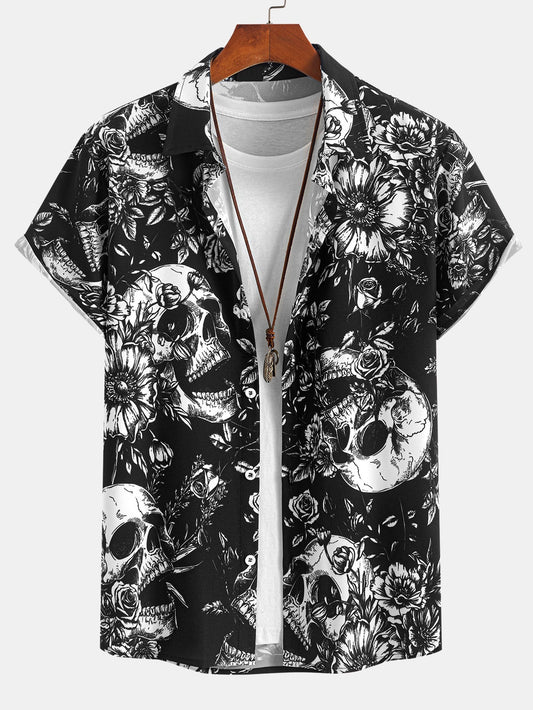 Assouan® | Chemise boutonnée à imprimé floral et tête de mort