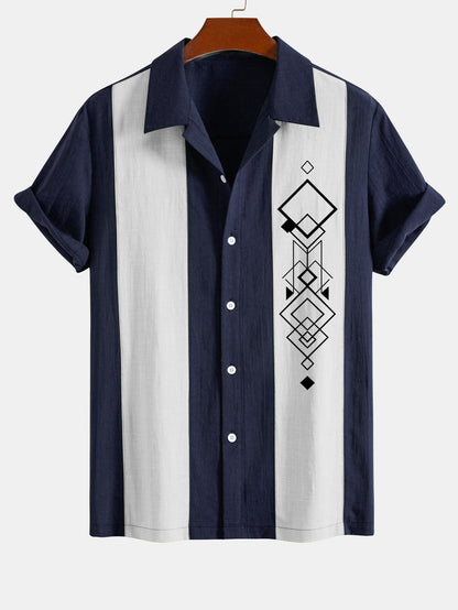 Atwell® | Chemise de bowling en patchwork d'aspect lin à imprimé losange géométrique