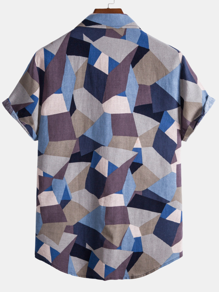 Aspenly® | Chemises en coton à blocs de couleurs géométriques