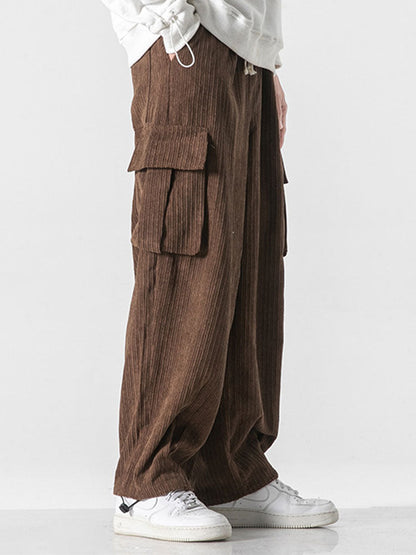 Bareed® | Pantalon cargo en velours côtelé coupe décontractée avec ourlet à cordon de serrage