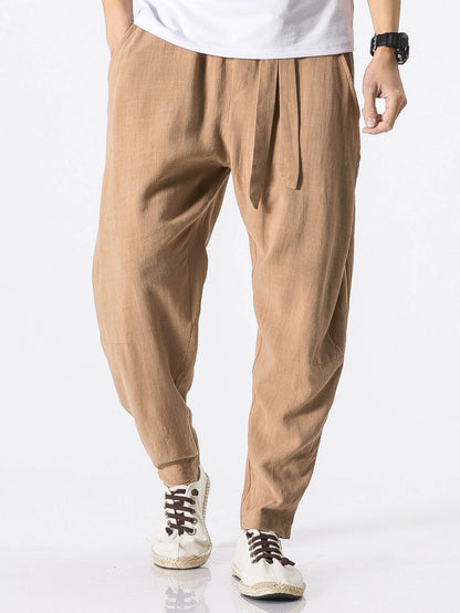 Barde® | Pantalon sarouel en lin et coton mélangés coupe décontractée avec ceinture amovible