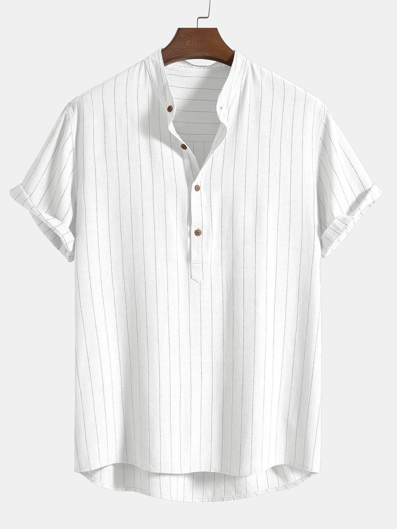 Aryen® | Chemise à col Henley rayée en mélange de lin avec patte de boutonnage semi-ouverte