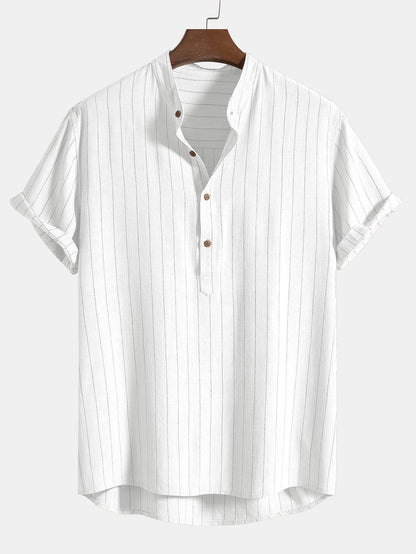 Aryen® | Chemise à col Henley rayée en mélange de lin avec patte de boutonnage semi-ouverte