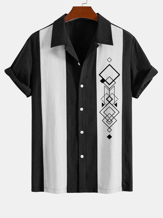 Atwell® | Chemise de bowling en patchwork d'aspect lin à imprimé losange géométrique