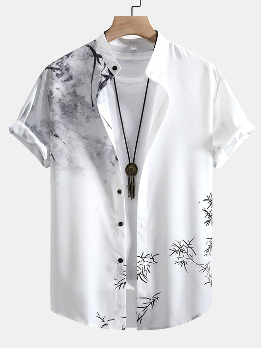 Auban® | Chemise à col montant avec impression de peinture à l'encre orientale traditionnelle