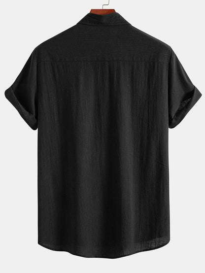 Ivan® | Chemise boutonnée contrastante en lin imprimé Tiki Tribe Hawaii
