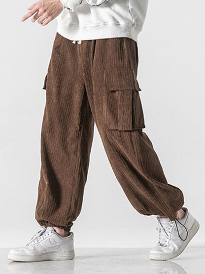 Bareed® | Pantalon cargo en velours côtelé coupe décontractée avec ourlet à cordon de serrage