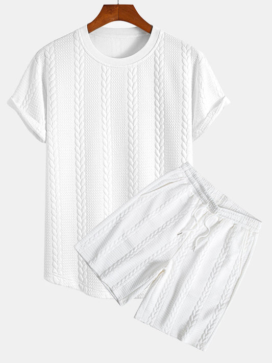 Aaron® | T-shirt à ourlet arqué en jacquard torsadé et short en jacquard torsadé