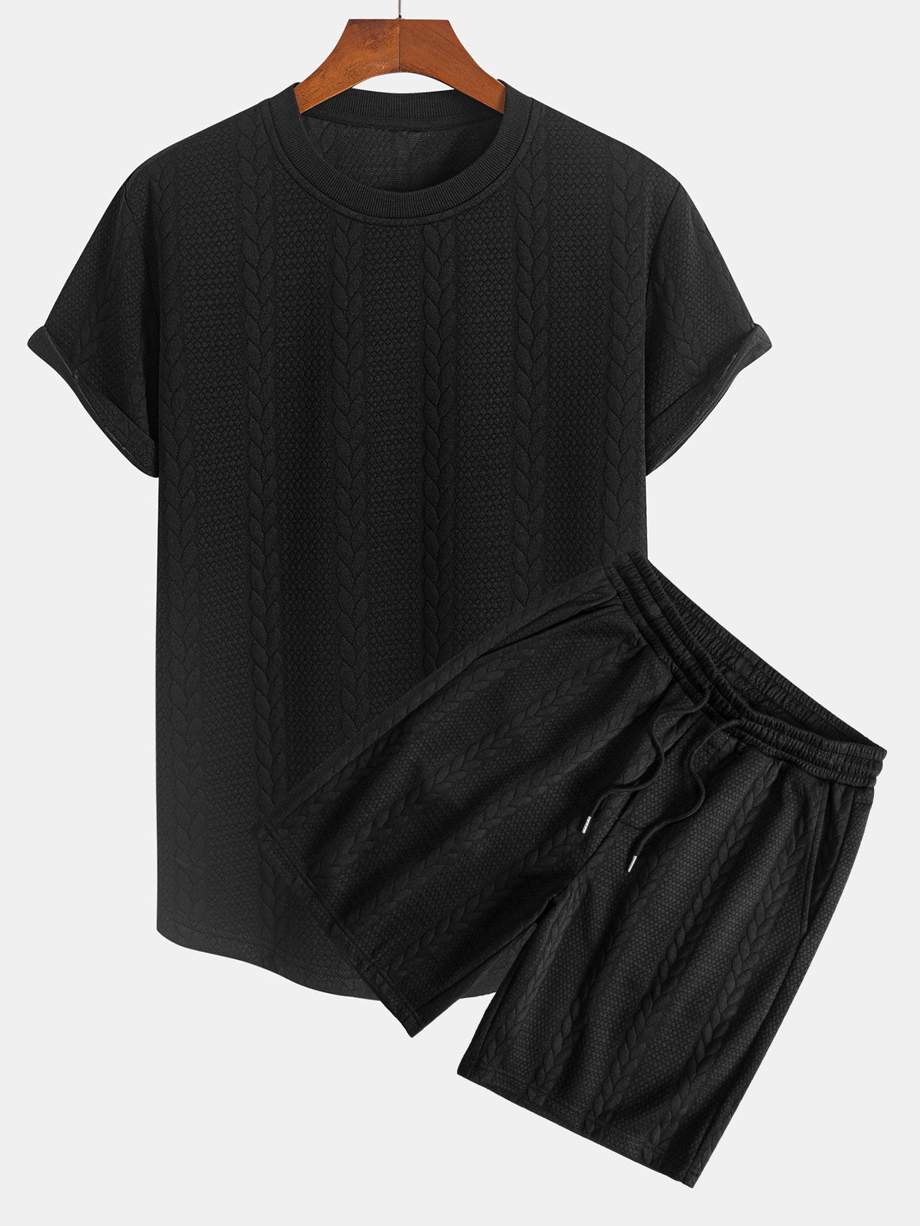 Aaron® | T-shirt à ourlet arqué en jacquard torsadé et short en jacquard torsadé