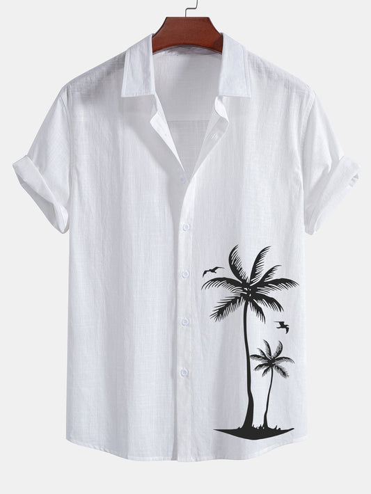 Astair® | Chemise boutonnée en coton aspect lin à imprimé palmier