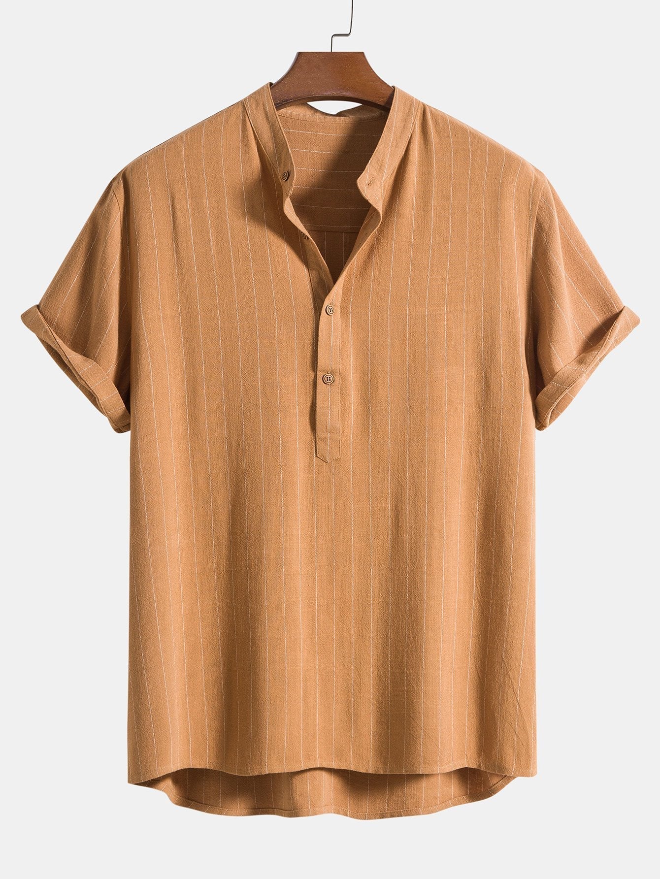 Aryen® | Chemise à col Henley rayée en mélange de lin avec patte de boutonnage semi-ouverte