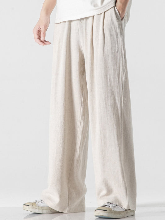 Barden® | Pantalon large coupe décontractée en mélange de lin et de coton