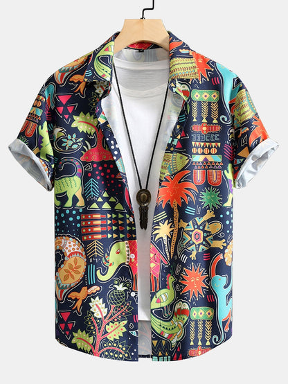 Atréo® | Chemise boutonnée à imprimé animal et plante de dessin animé