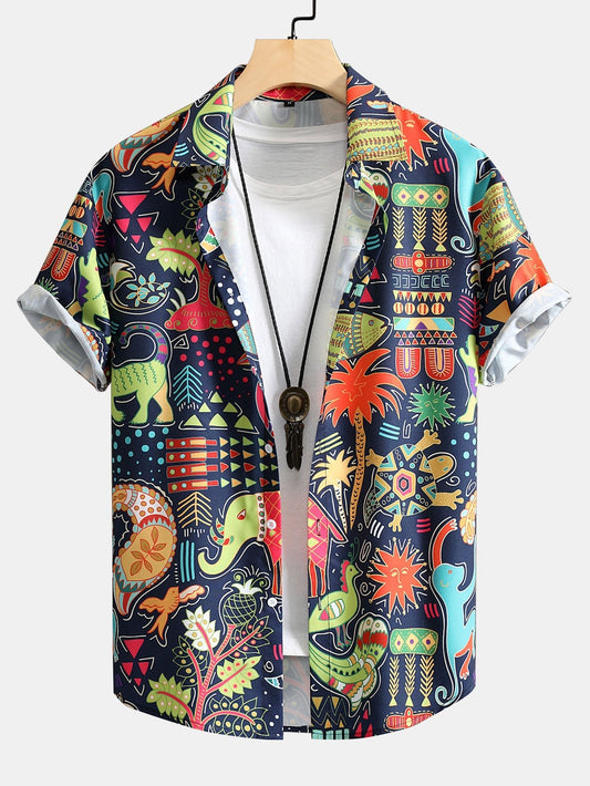 Atréo® | Chemise boutonnée à imprimé animal et plante de dessin animé