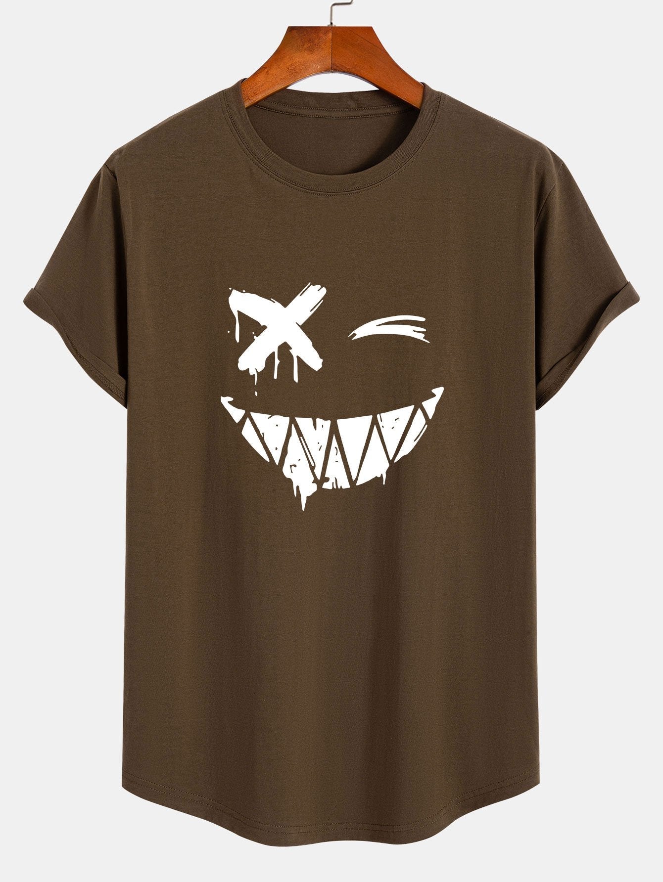 Aaron® | T-shirt en coton à ourlet arqué et imprimé smiley