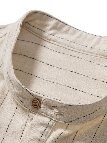 Aryen® | Chemise à col Henley rayée en mélange de lin avec patte de boutonnage semi-ouverte