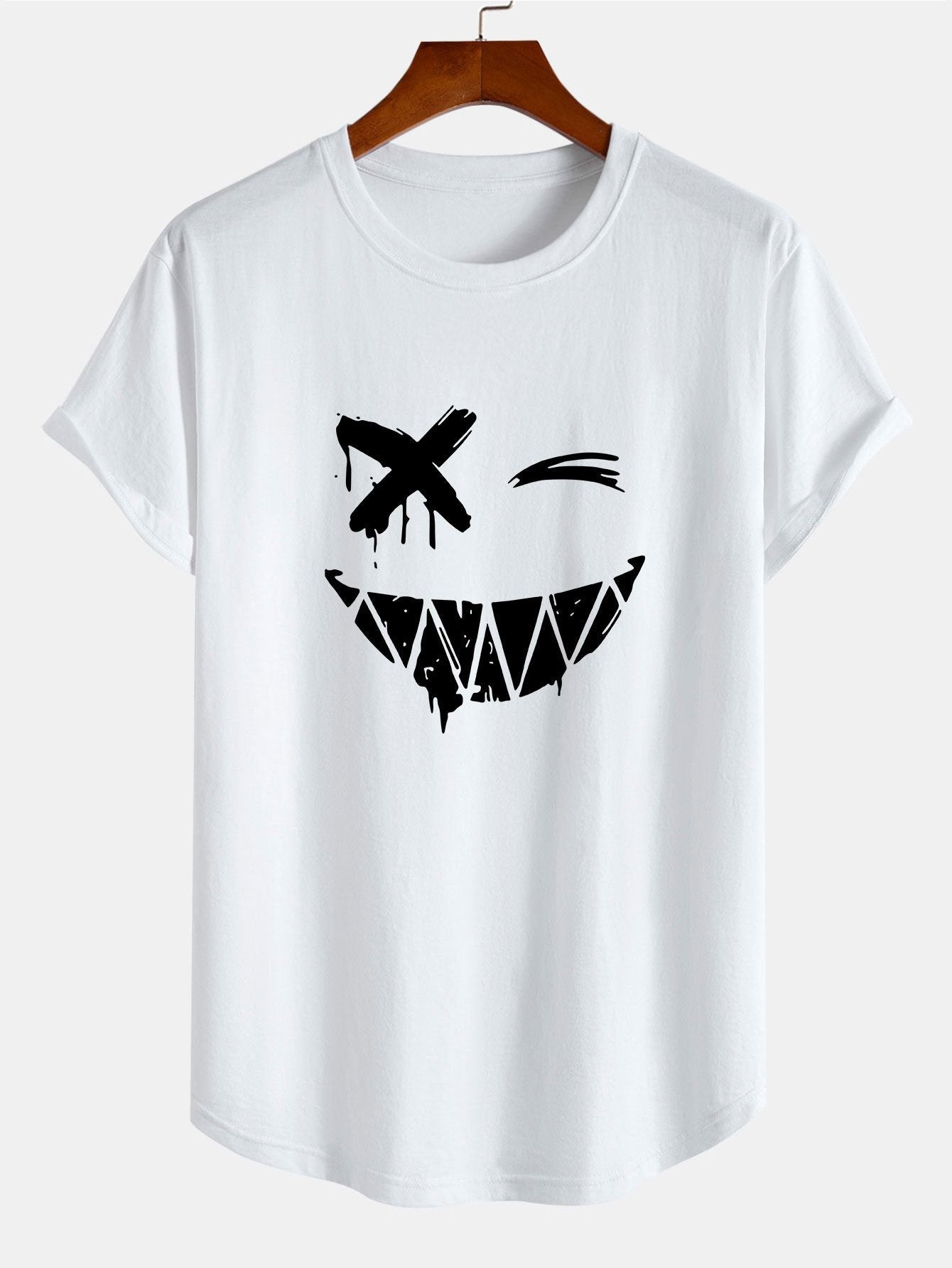 Aaron® | T-shirt en coton à ourlet arqué et imprimé smiley