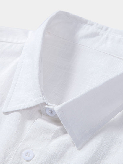 Aslan® | Chemise boutonnée en coton aspect lin imprimé coeur smiley