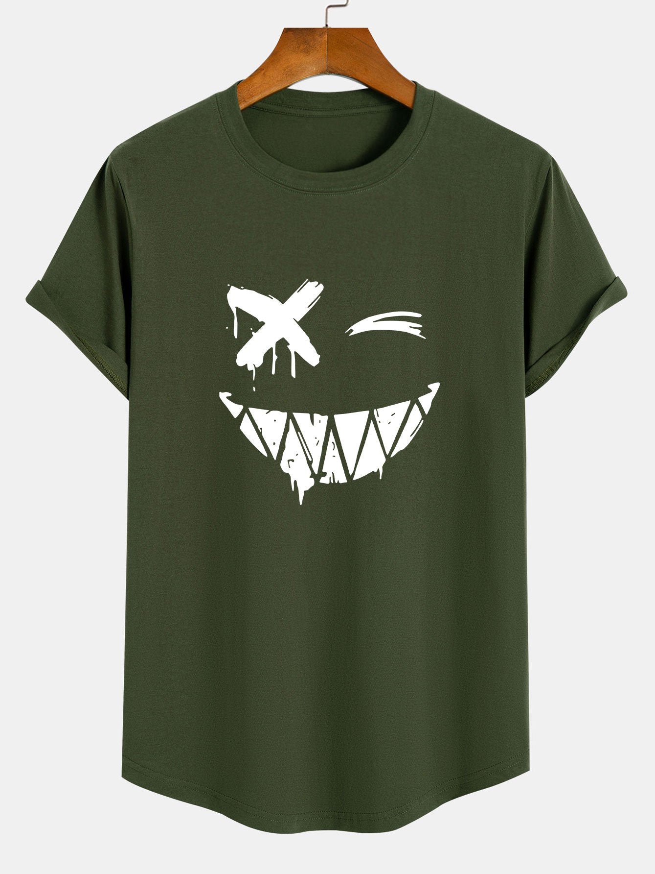Aaron® | T-shirt en coton à ourlet arqué et imprimé smiley