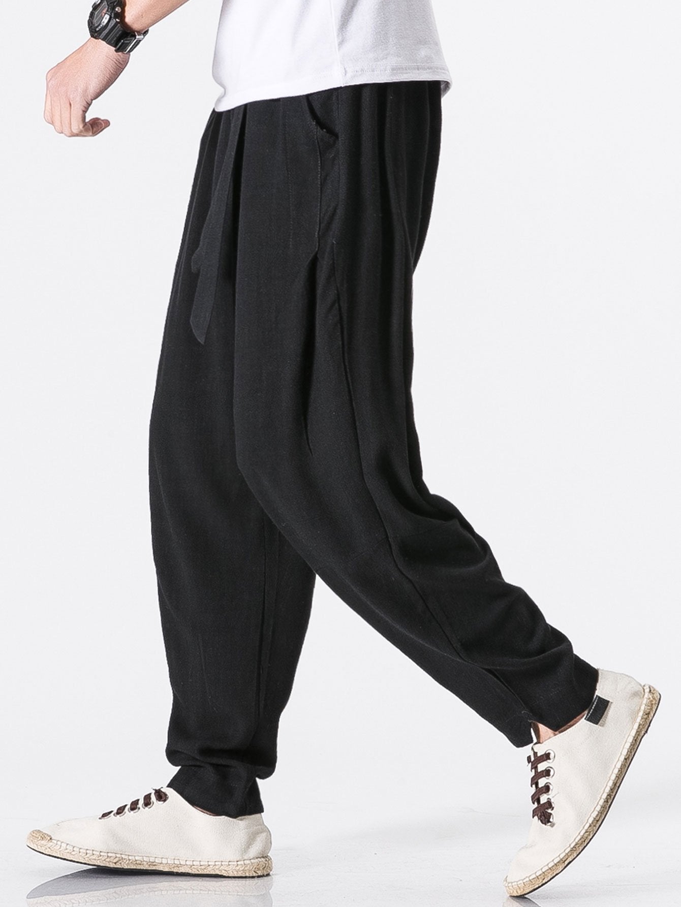 Barde® | Pantalon sarouel en lin et coton mélangés coupe décontractée avec ceinture amovible