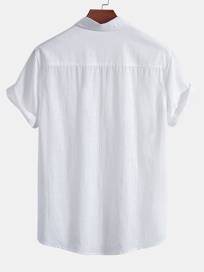 Aslan® | Chemise boutonnée en coton aspect lin imprimé coeur smiley