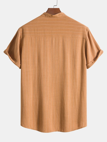 Aryen® | Chemise à col Henley rayée en mélange de lin avec patte de boutonnage semi-ouverte
